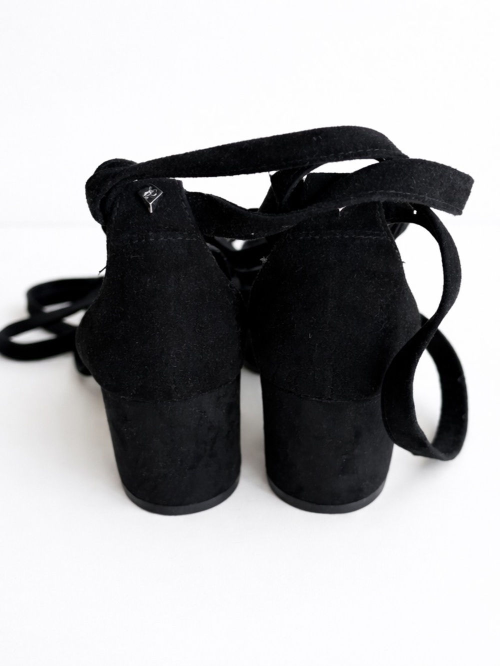 Sam Edelman Suede Lace-Up Block Heel Sandals Black Size 7 Strappy Wrap Heels - Picture 3 of 6